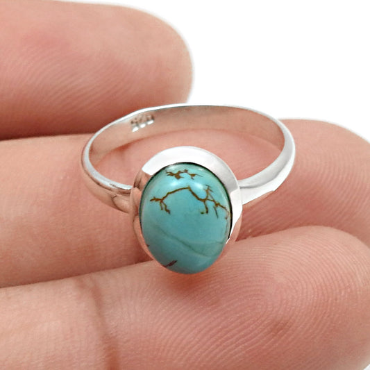 Natural Turquoise Gemstone 925 Sterling Silver Promise Band Ring Jewelry