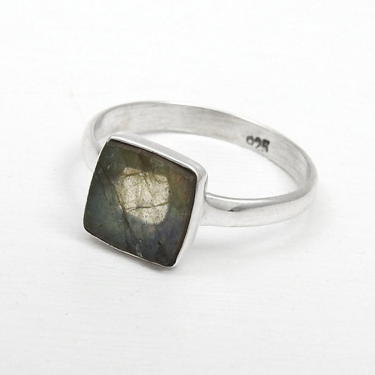 Square Labradorite Gemstone 925 Sterling Silver Band Ring Jewelry