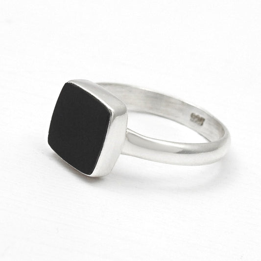 Black Onyx Gemstone 925 Silver Bezel Band Promise Ring