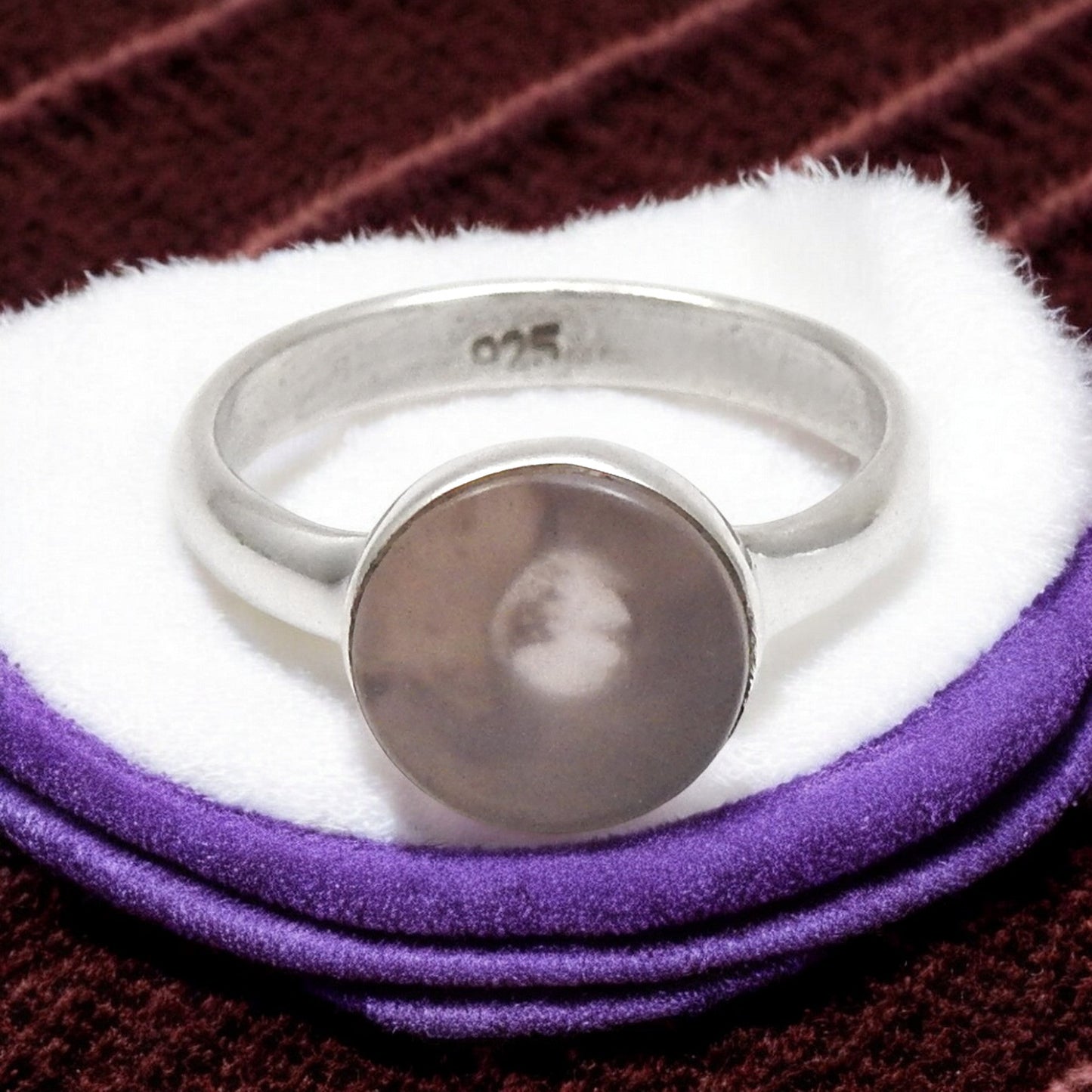 Round Rose Quartz Stone 925 Solid Silver Bezel Band Ring Jewelry