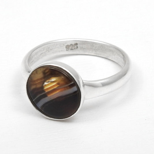 925 Sterling Silver Striped Onyx Gemstone Band Ring