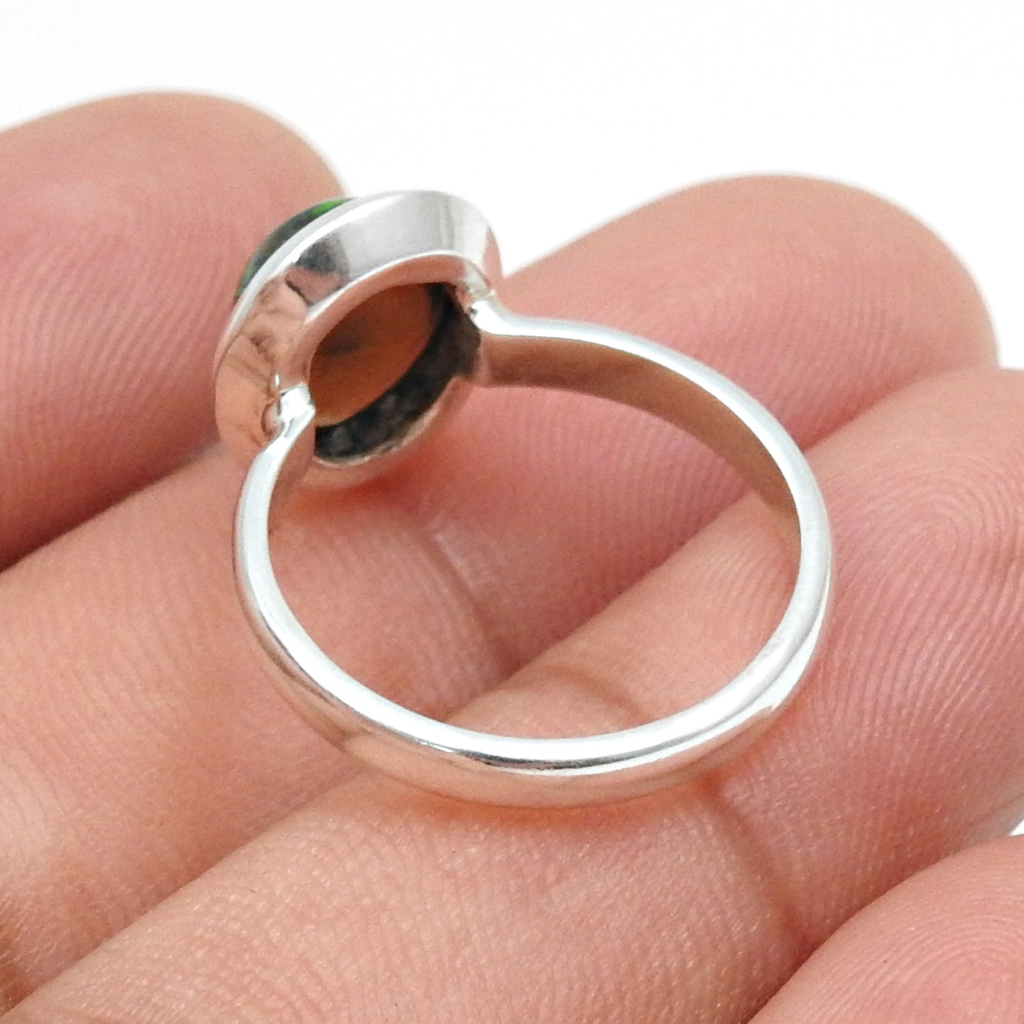 Oval Black Opal Stone 925 Silver Bezel Handcrafted Cocktail Ring Jewelry