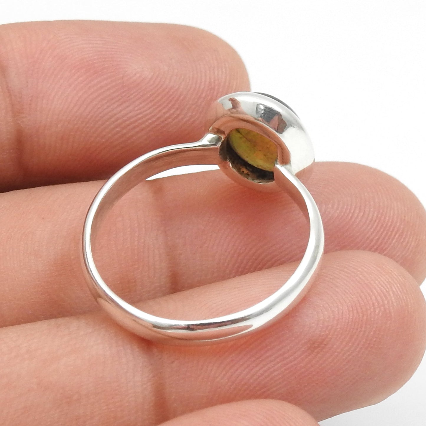 Black Opal Stone Solid Sterling Silver Birthday Band Boho Bezel New Ring