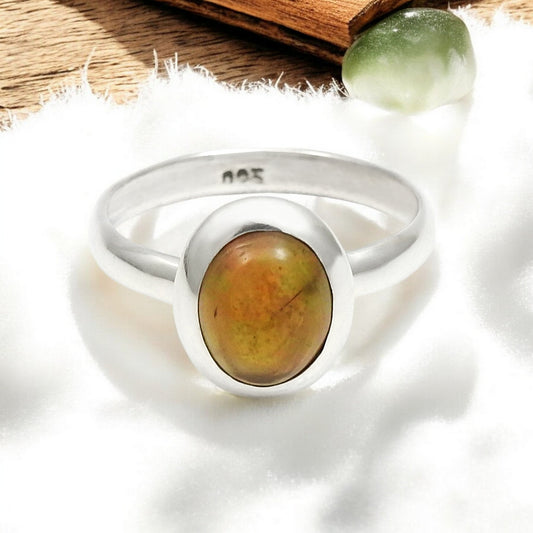 Black Opal Stone Solid Sterling Silver Birthday Band Boho Bezel New Ring