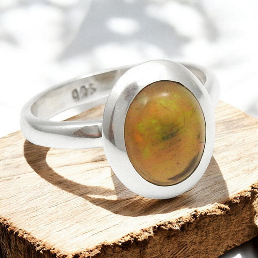 Black Opal Gemstone Trendy Bezel Band Wedding New Ring Jewelry 925 Silver