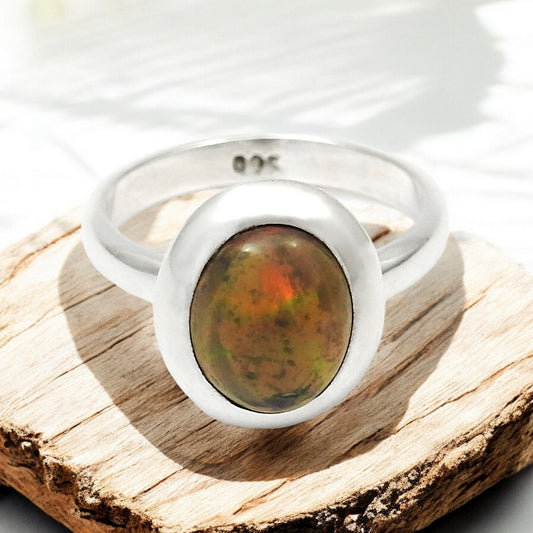 Black Opal Gemstone Solid Sterling Silver Cocktail Bezel Ring Jewelry