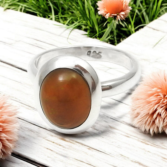 Black Opal Gemstone Sterling Silver Bezel Promise Handcrafted Band Ring