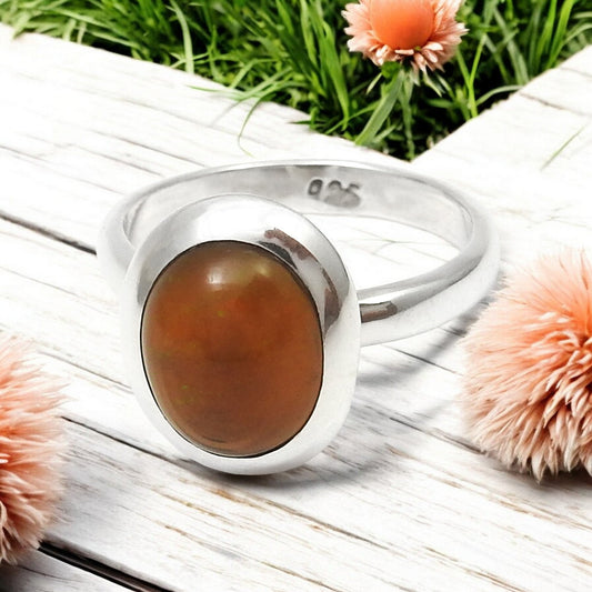 Black Opal Gemstone Sterling Silver Bezel Promise Handcrafted Band Ring