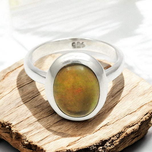 Christmas Gift Black Opal Gemstone 925 Sterling Silver Boho Band Bezel New Ring