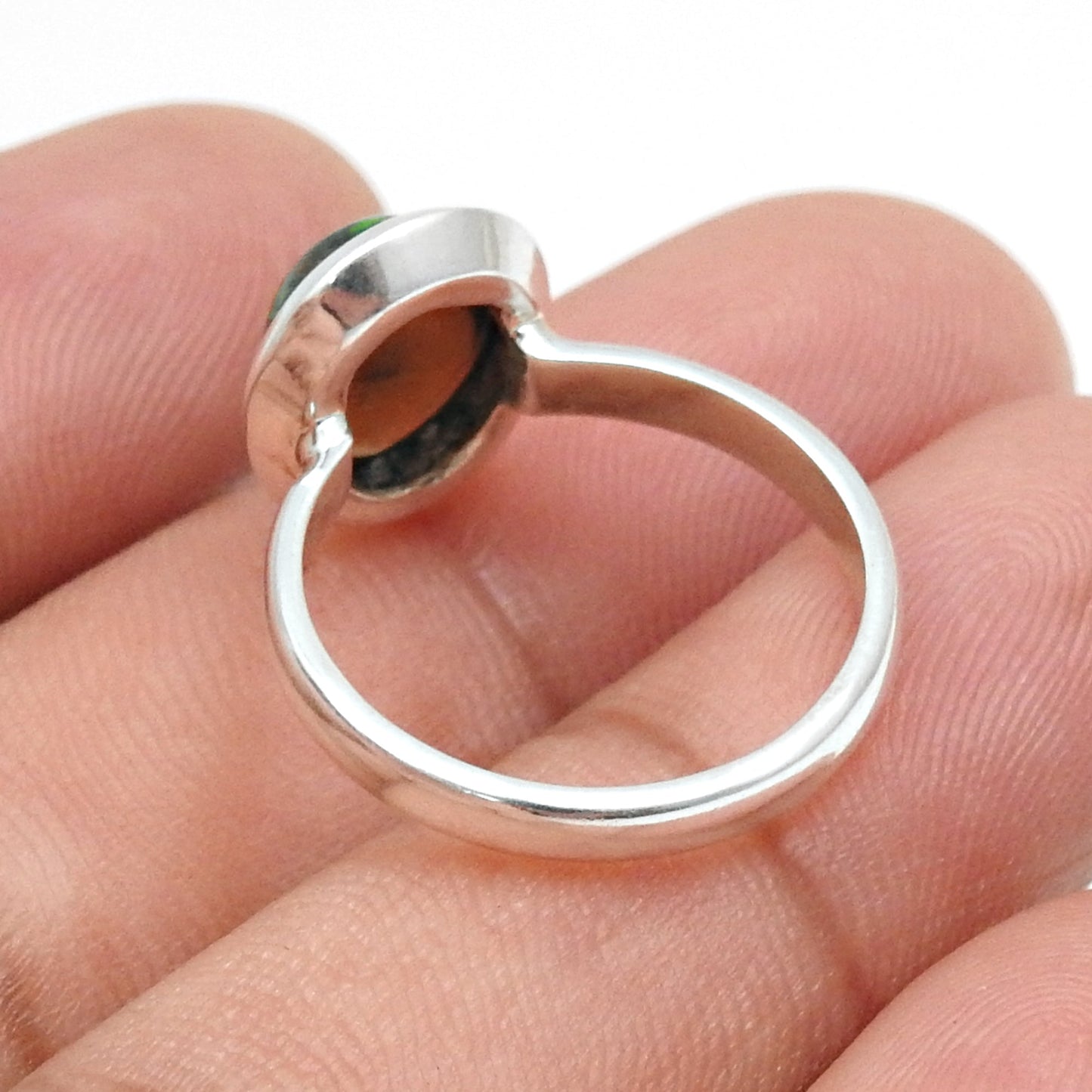 Oval Black Opal Gemstone 925 Silver Sister Cocktail Statement Anniversary Ring