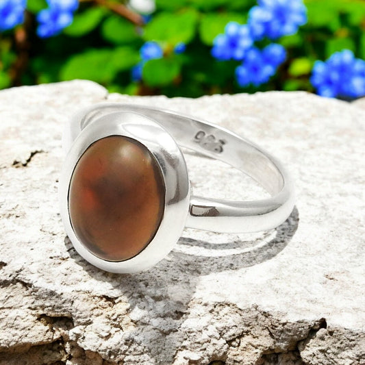 Christmas Gift Oval Black Opal Stone 925 Solid Silver Bezel New Band Ethnic Ring