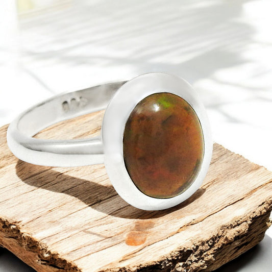 Black Opal Gemstone Statement Cocktail Christmas Gift Wife Ring 925 Solid Silver