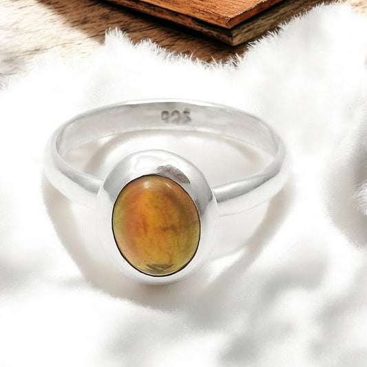 Oval Black Opal Gemstone 925 Solid Silver Band Christmas Gift Handmade Wife Ring