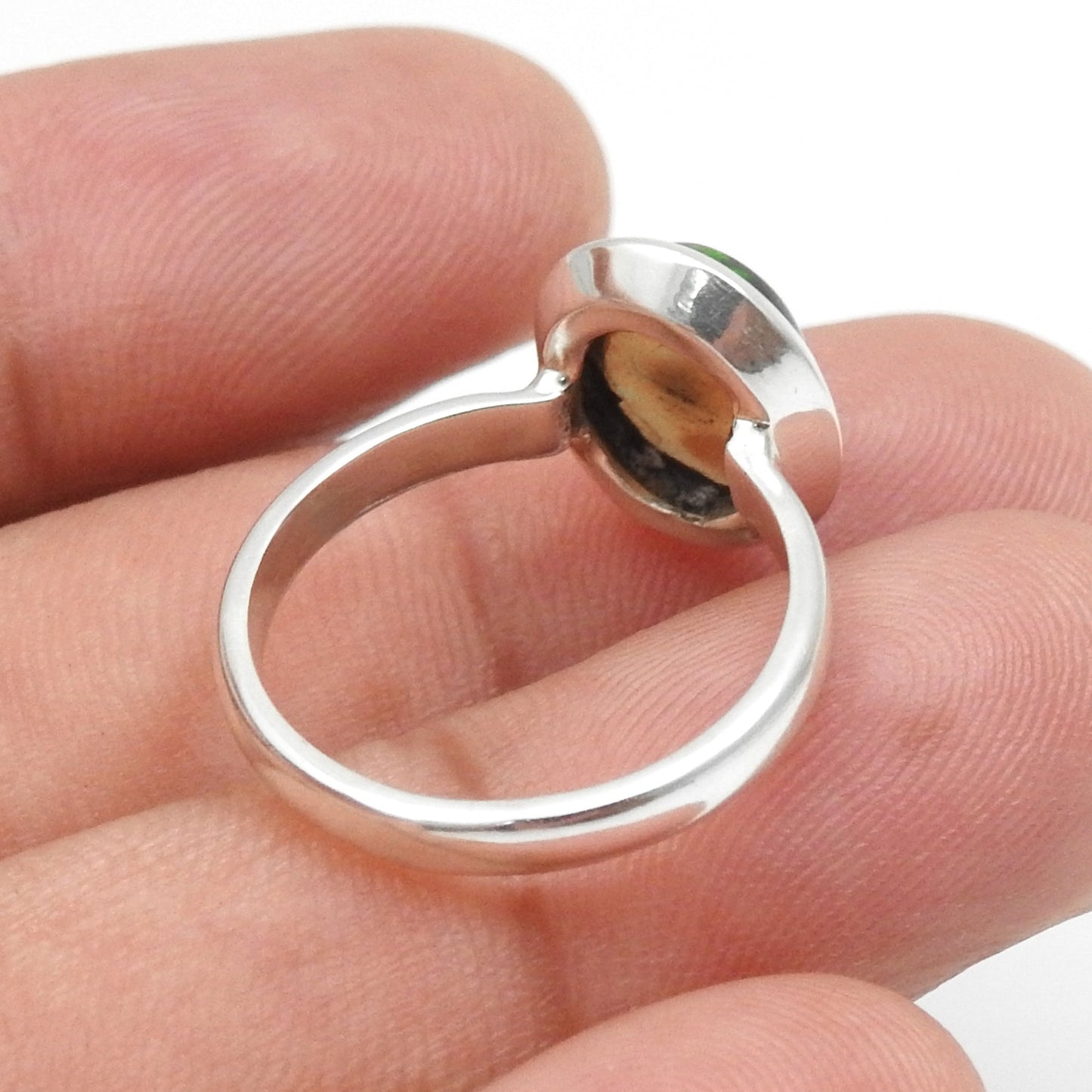 Oval Black Opal Gemstone Solid Sterling Silver Boho Statement Promise Band Ring