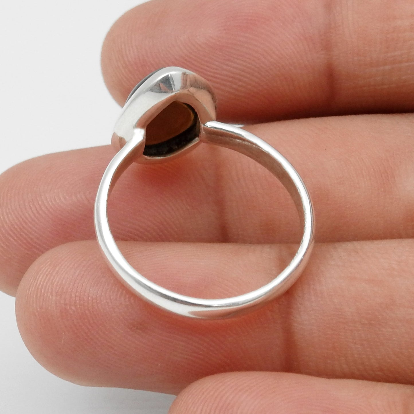 Pear Black Opal Stone 925 Solid Silver Elegant Band Sister Ring Jewelry