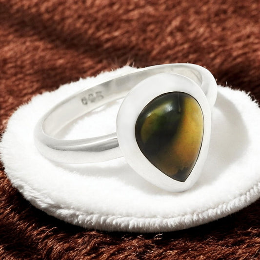 Pear Black Opal Stone 925 Sterling Silver Artisan Elegant Cocktail Ring Jewelry