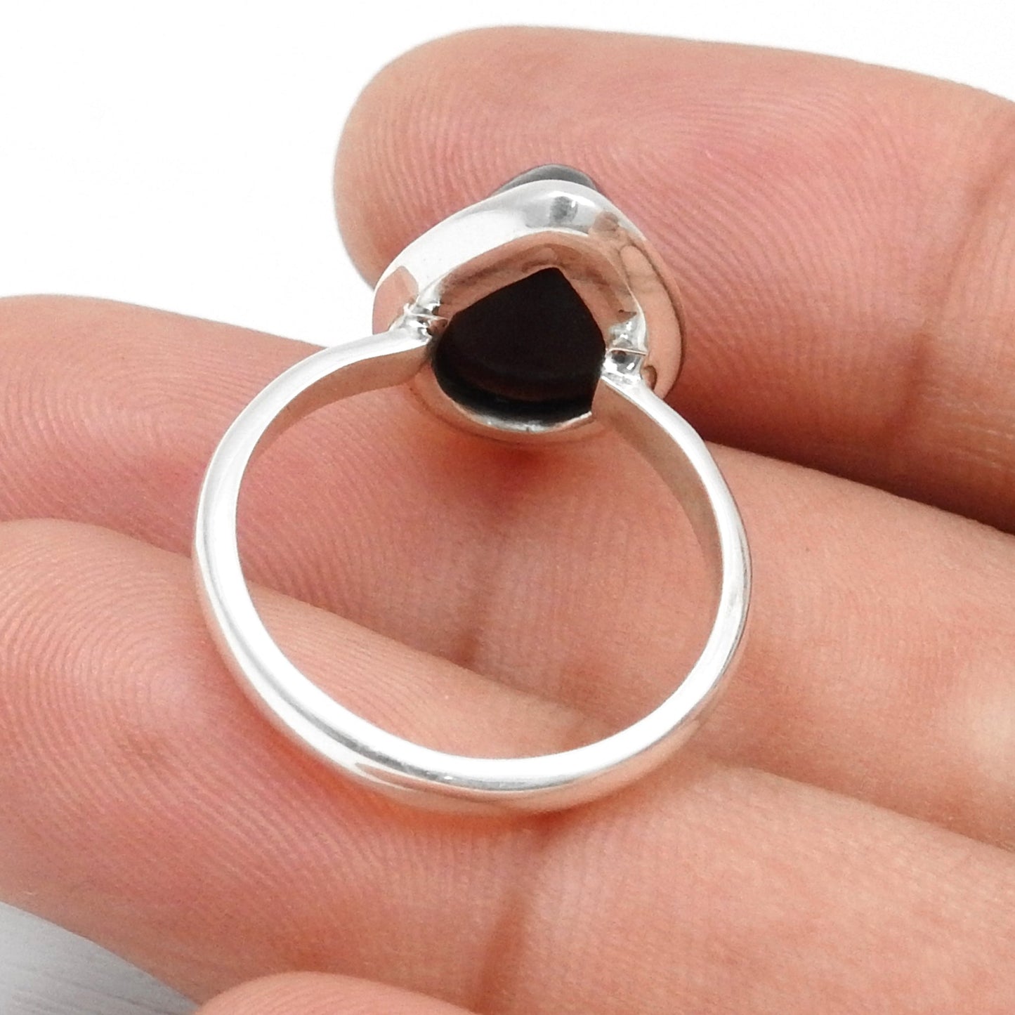 Pear Black Opal Stone Solid Silver Sister Cocktail Bezel Ring Jewelry