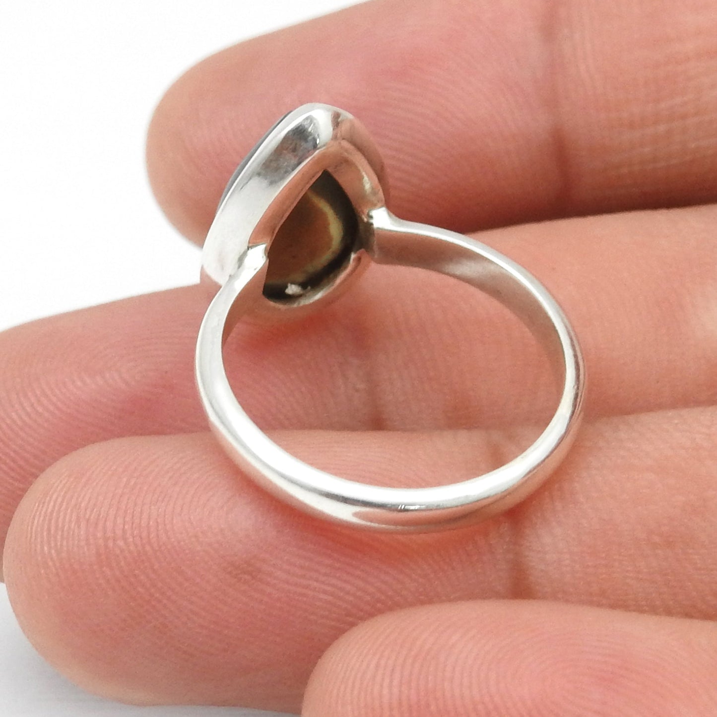 Pear Natural Black Opal Band Christmas Gift Ring Jewelry Solid Sterling Silver