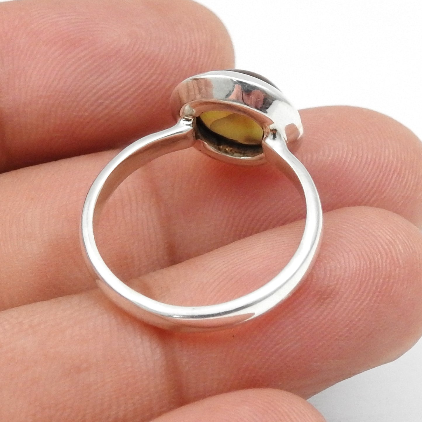 Christmas Gift Round Natural Black Opal 925 Sterling Silver Band Engagement Ring