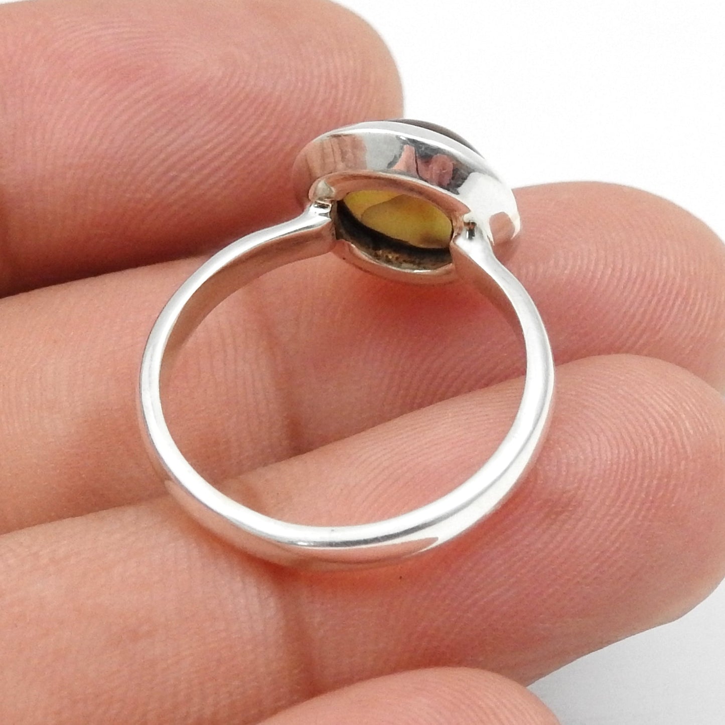 Christmas Gift Round Natural Black Opal 925 Sterling Silver Band Engagement Ring