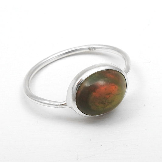 Oval Black Opal Gemstone Solid Silver Sister Band Handmade Ring Jewelry