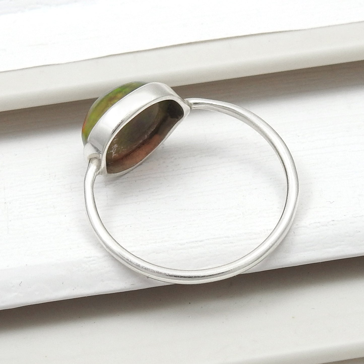 Oval Black Opal Gemstone Solid Silver Sister Band Handmade Ring Jewelry