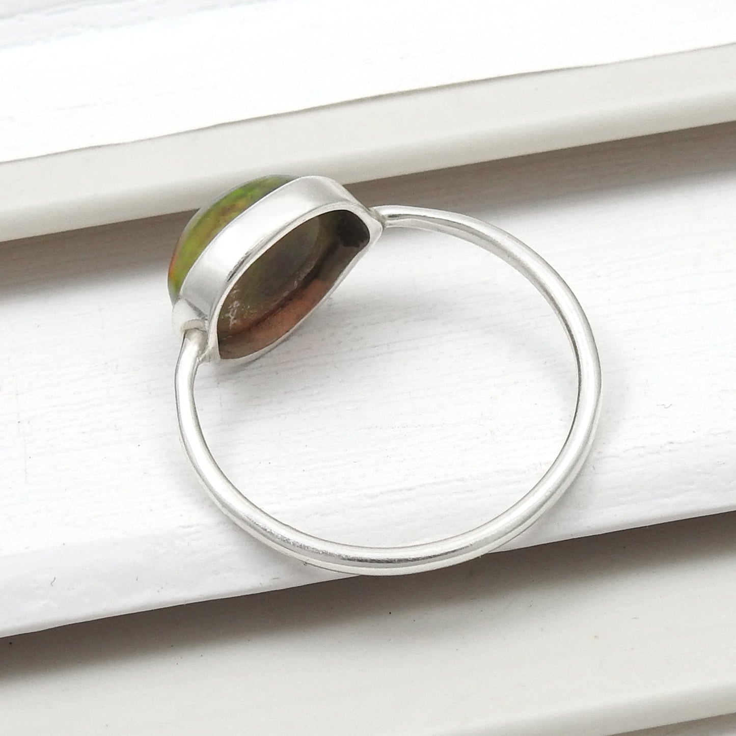 Oval Black Opal Stone Solid Silver Engagement Boho Band Sister Ring Jewelry