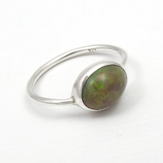 Natural Black Opal 925 Sterling Silver Ethnic Band Bezel Ring Jewelry