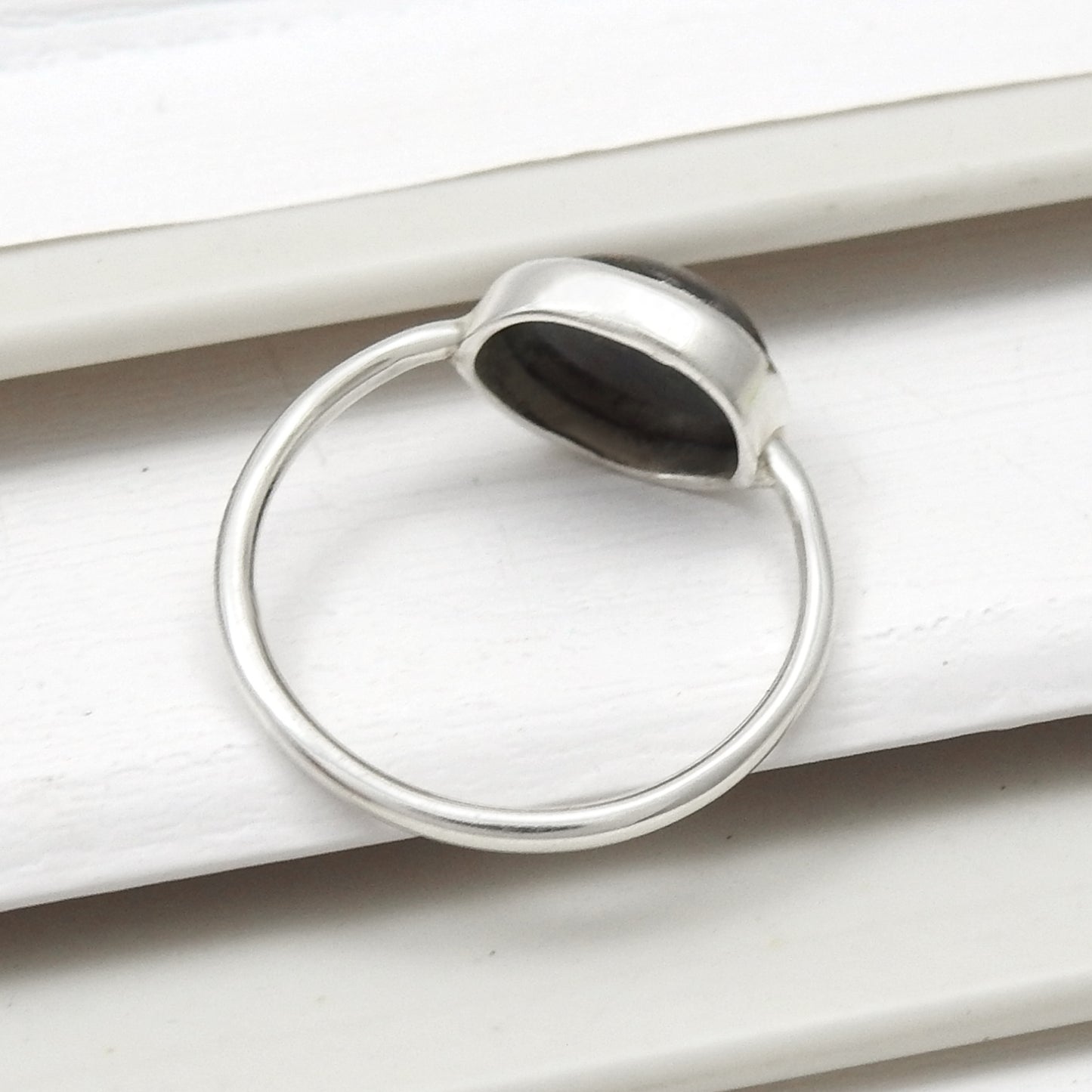 Oval Black Opal Gemstone Sterling Silver Boho Band Promise Ring Jewelry