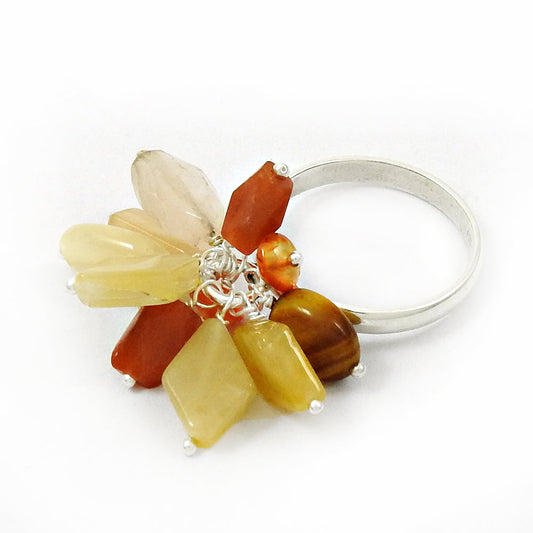 Rose Quartz Carnelian Tiger Eye Gemstone Ring 925 Sterling Silver Stylish Jewelry