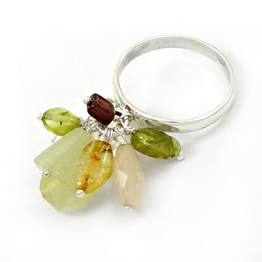 Natural Rose Quartz Gemstone Beaded Pink Ring 925 Sterling Silver D22