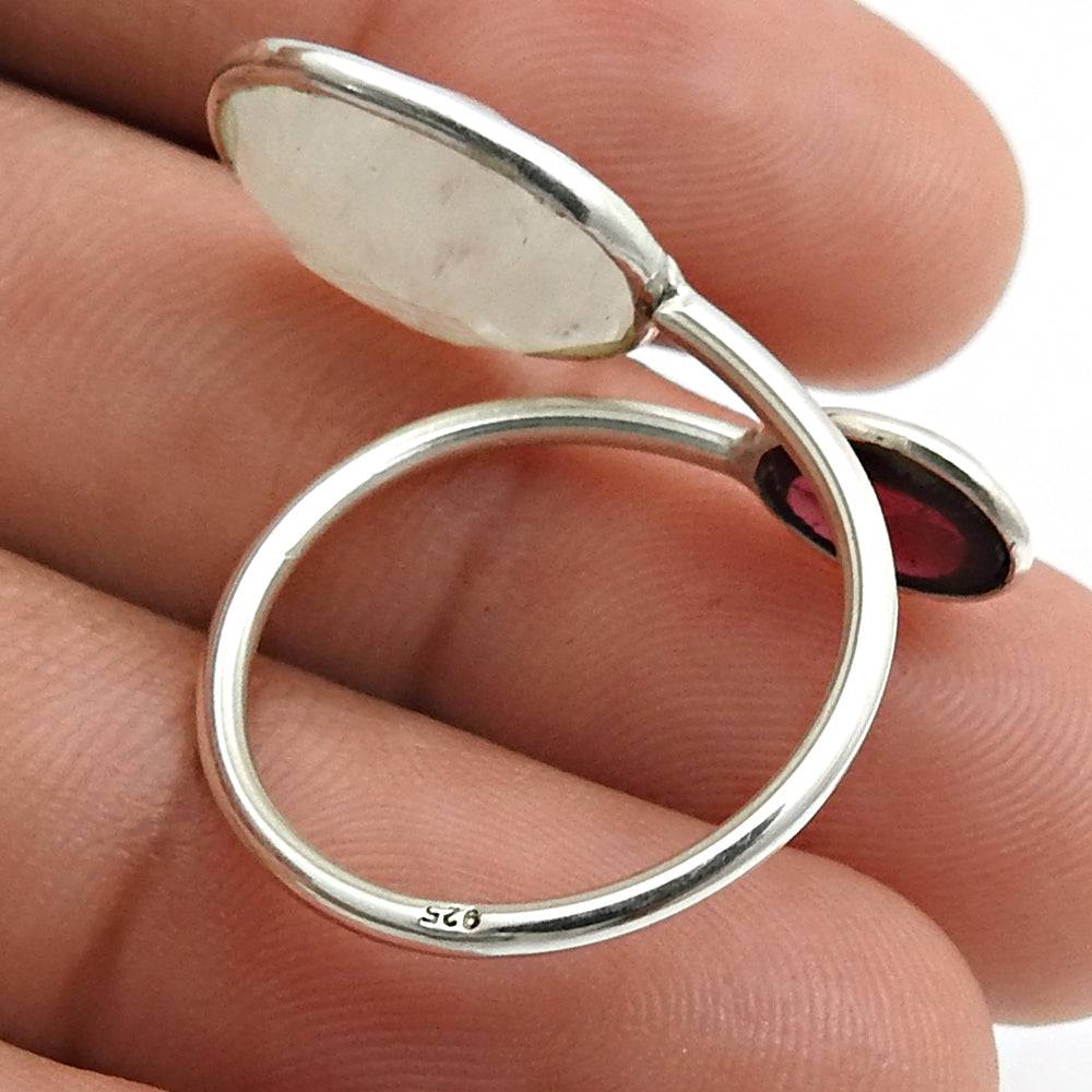 Natural Rainbow Moonstone Statement Open Adjustable Ring 925 Silver R22