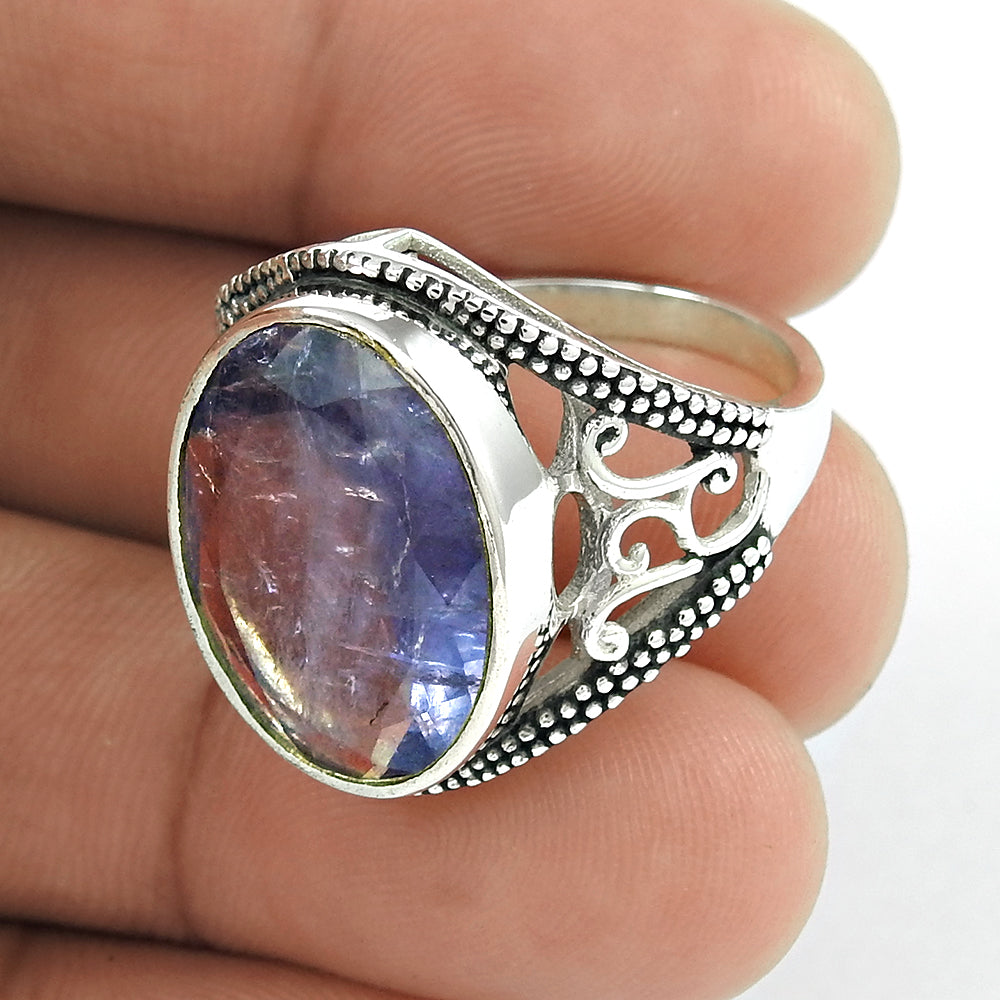 Natural Iolite Gemstone Cocktail Ethnic Ring 925 Sterling Silver E36