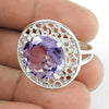 Natural Amethyst Gemstone Statement Ethnic Ring 925 Silver For Women J42