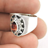 Gift For Woman Natural Garnet Solitaire Ethnic Ring 925 Silver W25