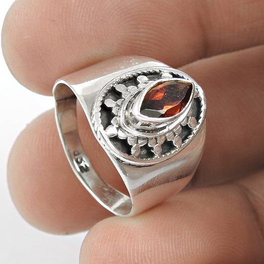 Gift For Woman Natural Garnet Solitaire Ethnic Ring 925 Silver W25