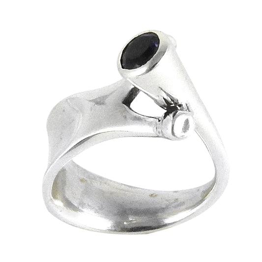 Natural Iolite Gemstone Statement Tribal Ring 925 Silver For Girls H25