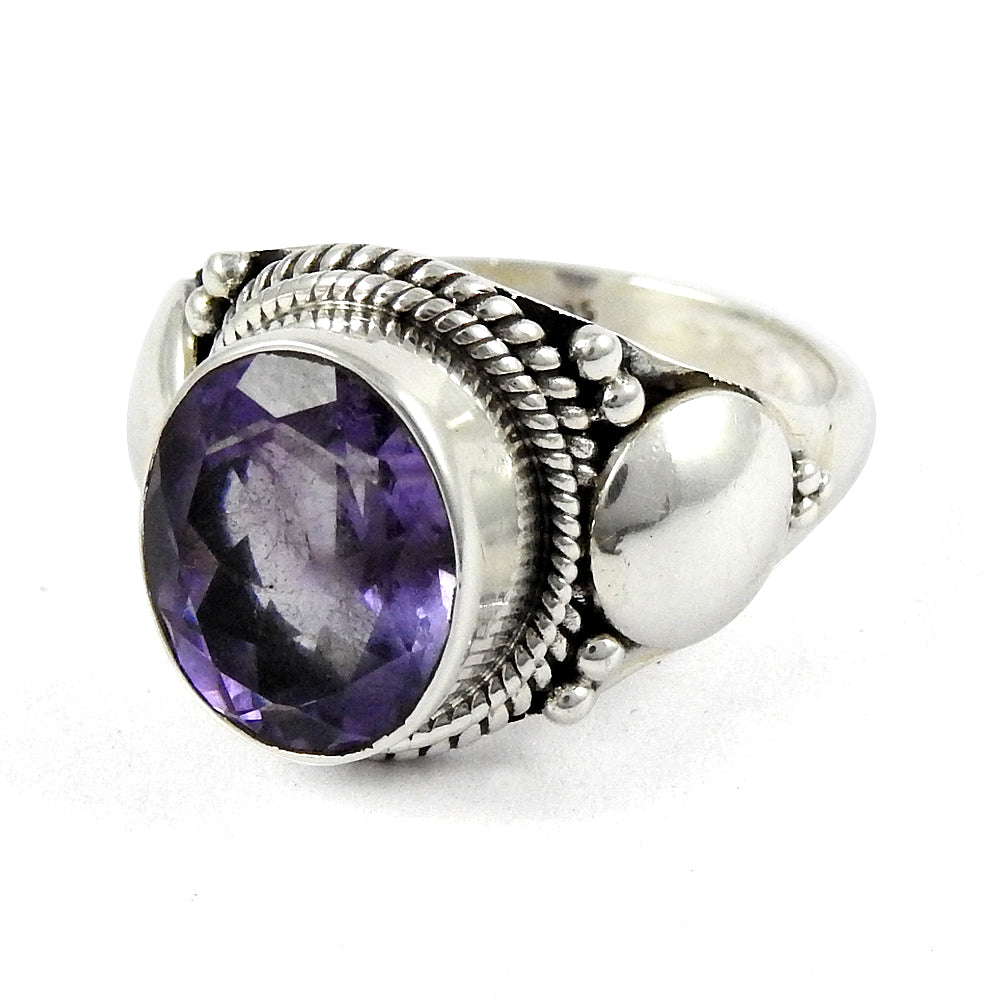 Gift For Woman Natural Amethyst Gemstone Cocktail Ring 925 Silver W8