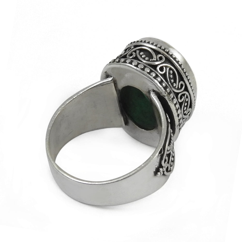 Natural Green Onyx Gemstone 925 Silver Cocktail Ethnic Ring For Girls S32
