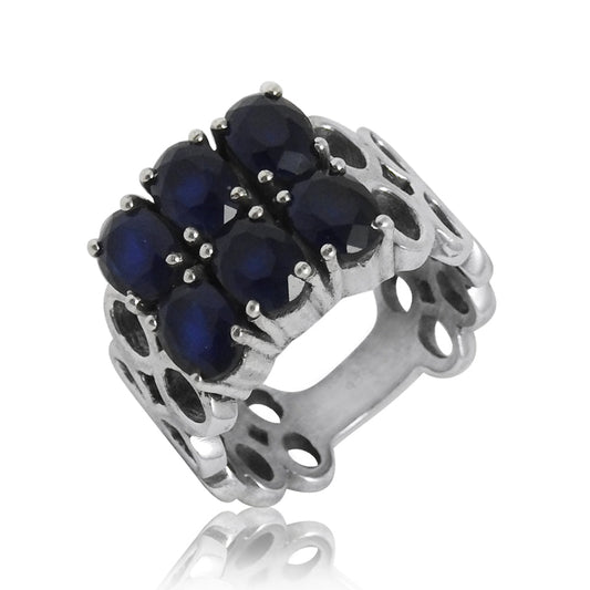 Natural Iolite Gemstone Statement Tribal Blue Ring 925 Silver X12