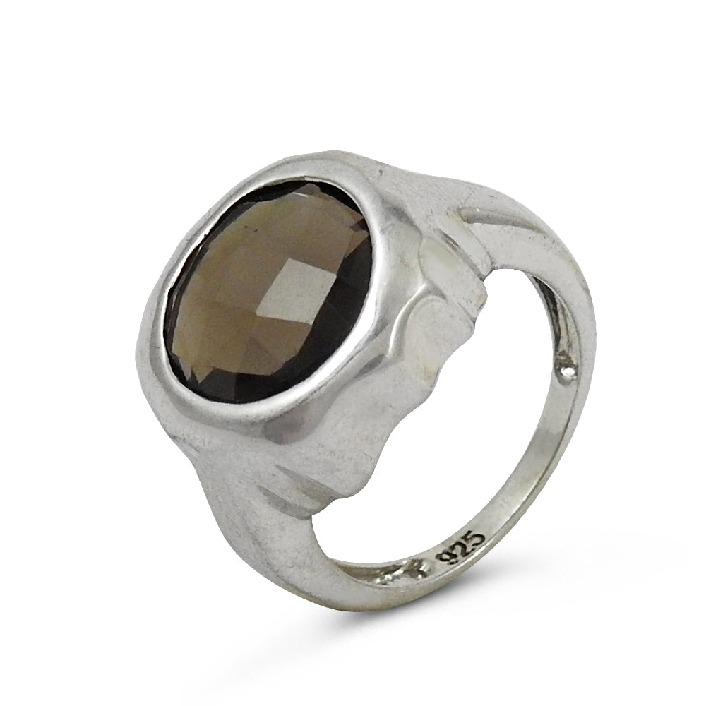 Gift For Her Natural Smoky Quartz Cocktail Bohemian Ring 925 Silver Q4