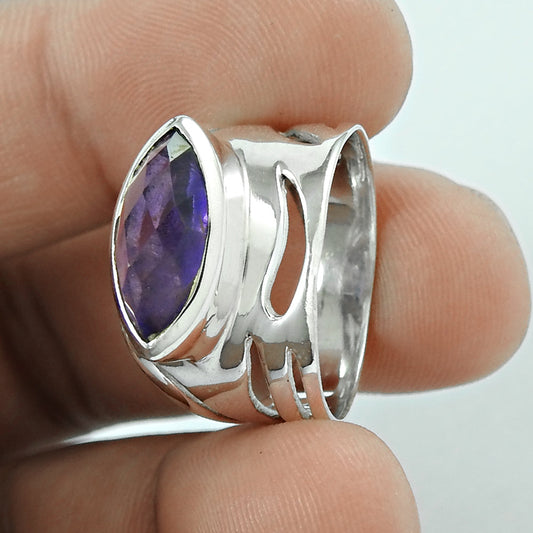 Natural Amethyst Gemstone 925 Sterling Silver Band Ring For Women M23