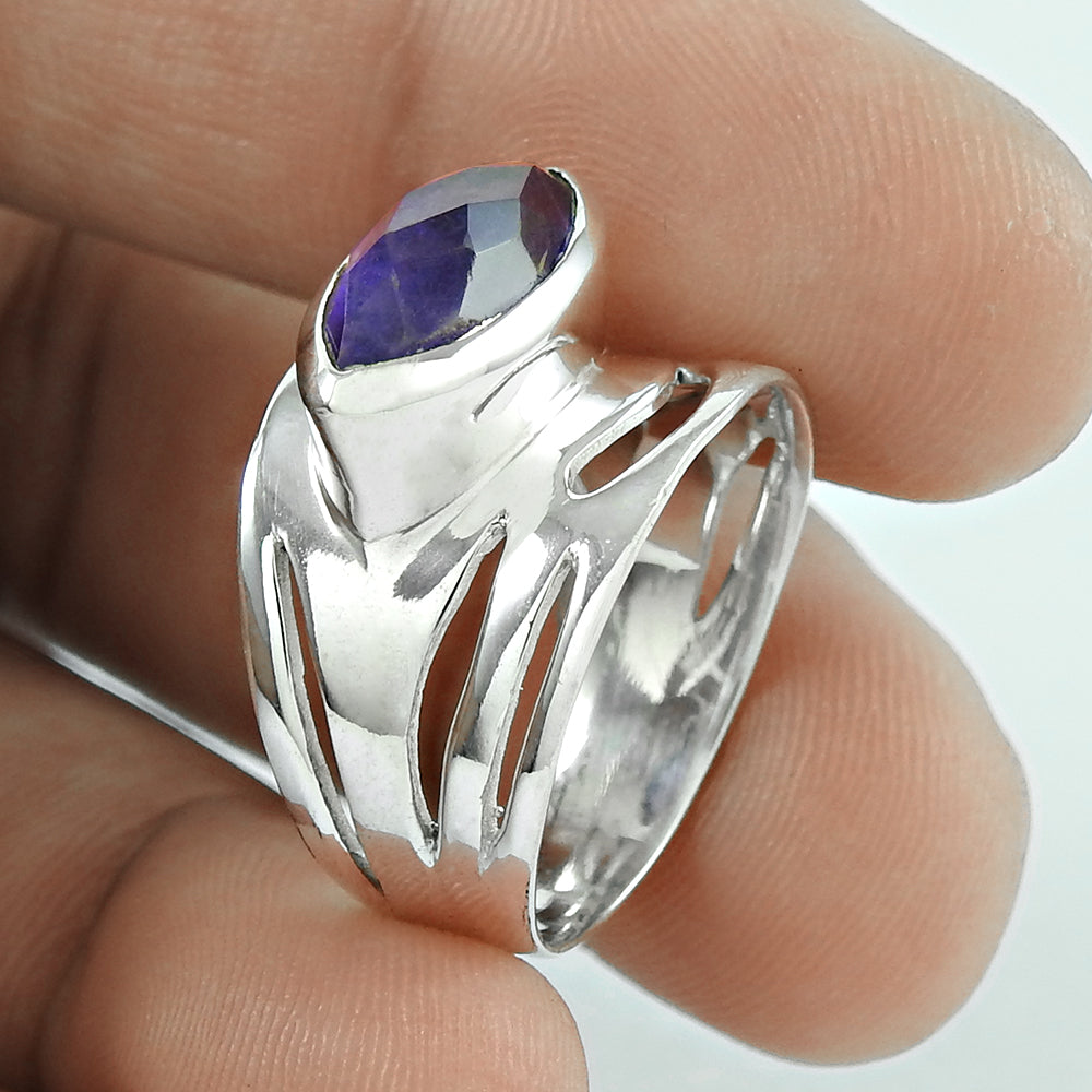 Natural Amethyst Gemstone 925 Sterling Silver Band Ring For Women M23