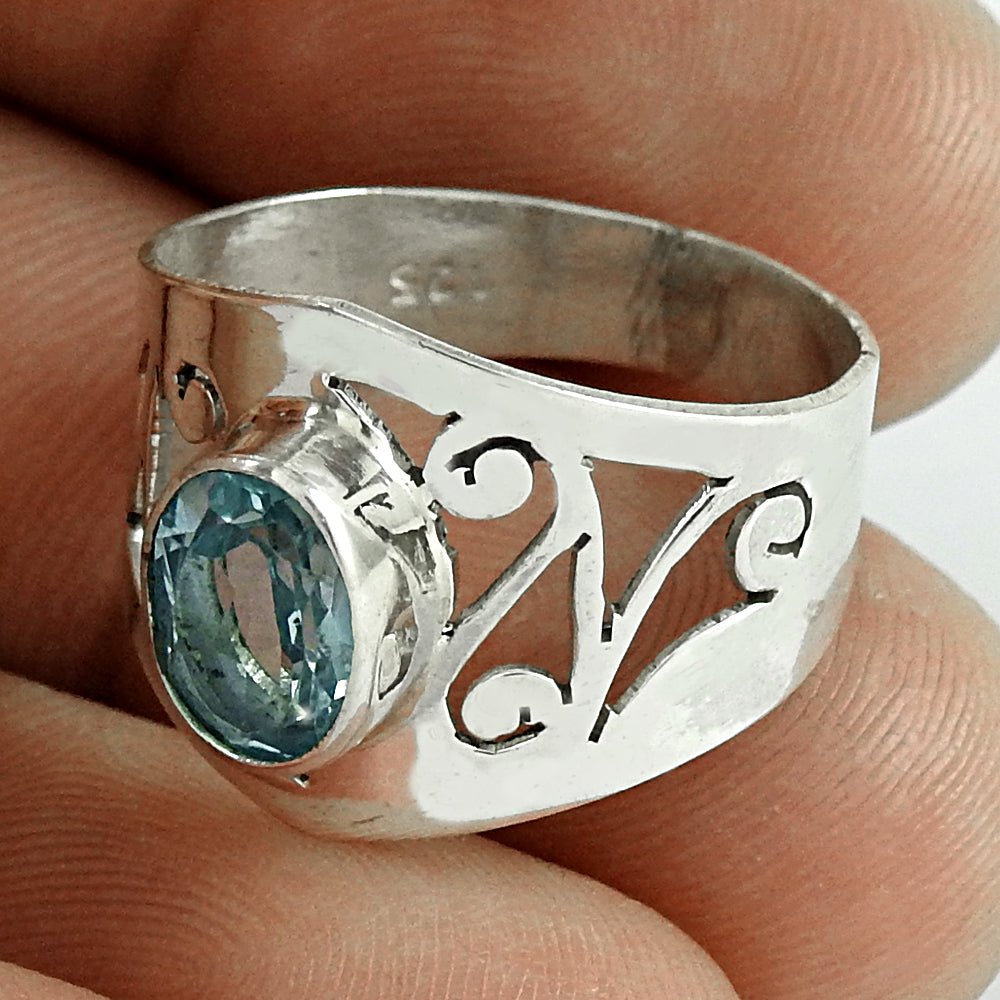 Anniversary Gift For Her Natural Topaz Solitaire Tribal Ring 925 Silver