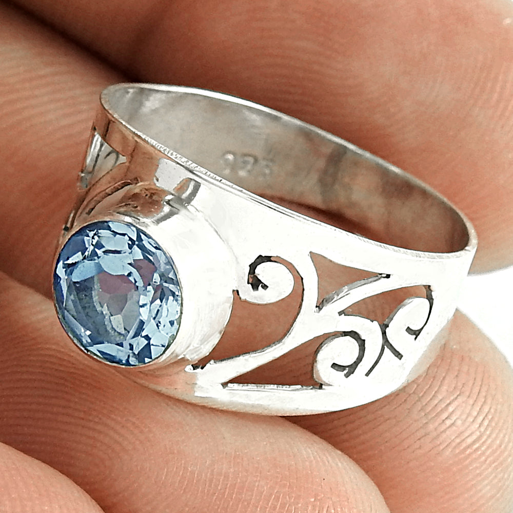 Sterling Silver Blue Topaz Stone Ethnic New Solitaire Elegant Promise Ring