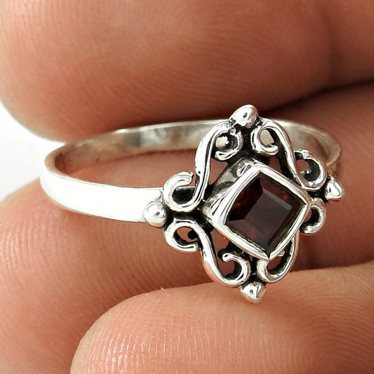 Natural Garnet Gemstone Cocktail Bohemian Ring 925 Sterling Silver