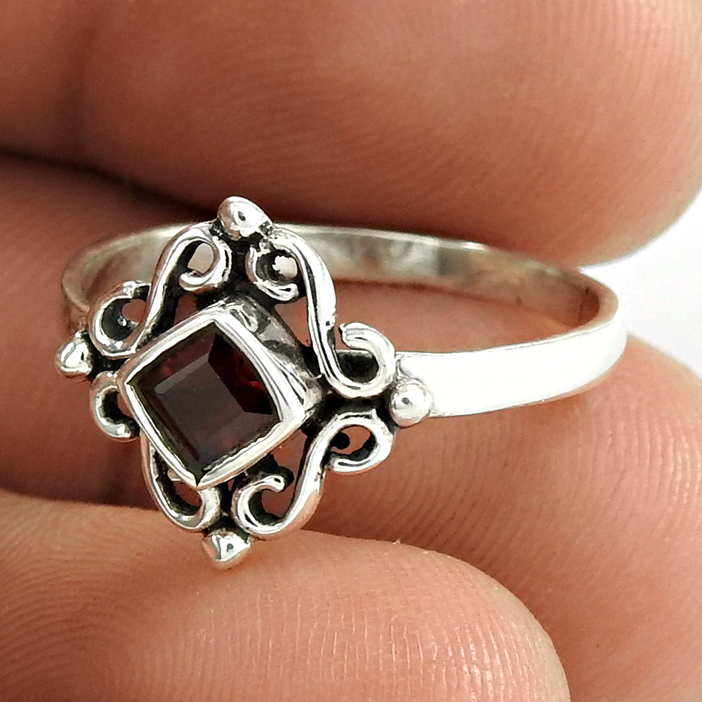 Natural Garnet Gemstone Cocktail Bohemian Ring 925 Sterling Silver