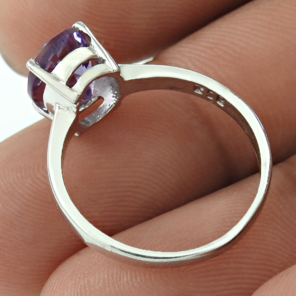Natural Amethyst Cocktail Rhodium Plated Ring 925 Silver For Women N23