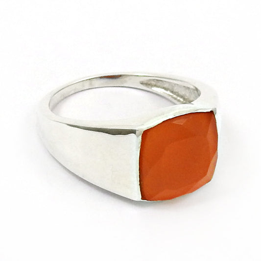 Square Carnelian Stone 925 Solid Silver Handcrafted New Band Elegant Ring