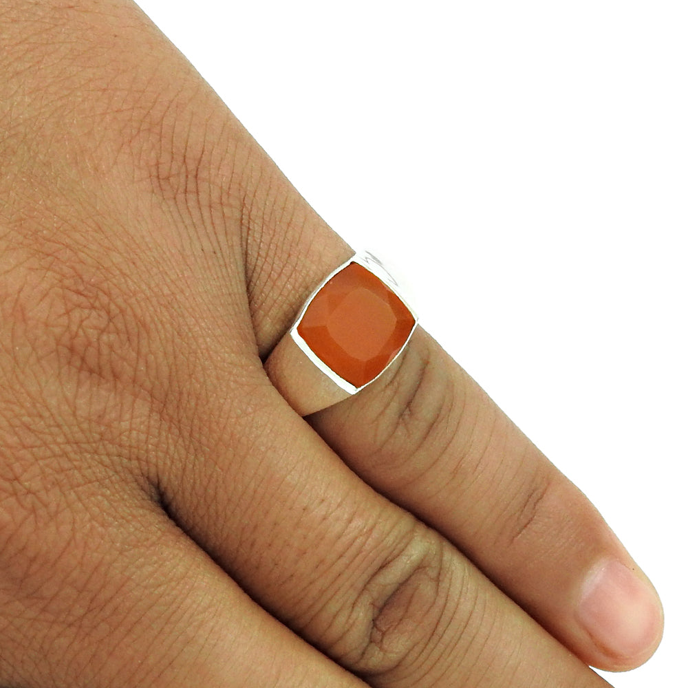 Square Carnelian Stone 925 Solid Silver Handcrafted New Band Elegant Ring